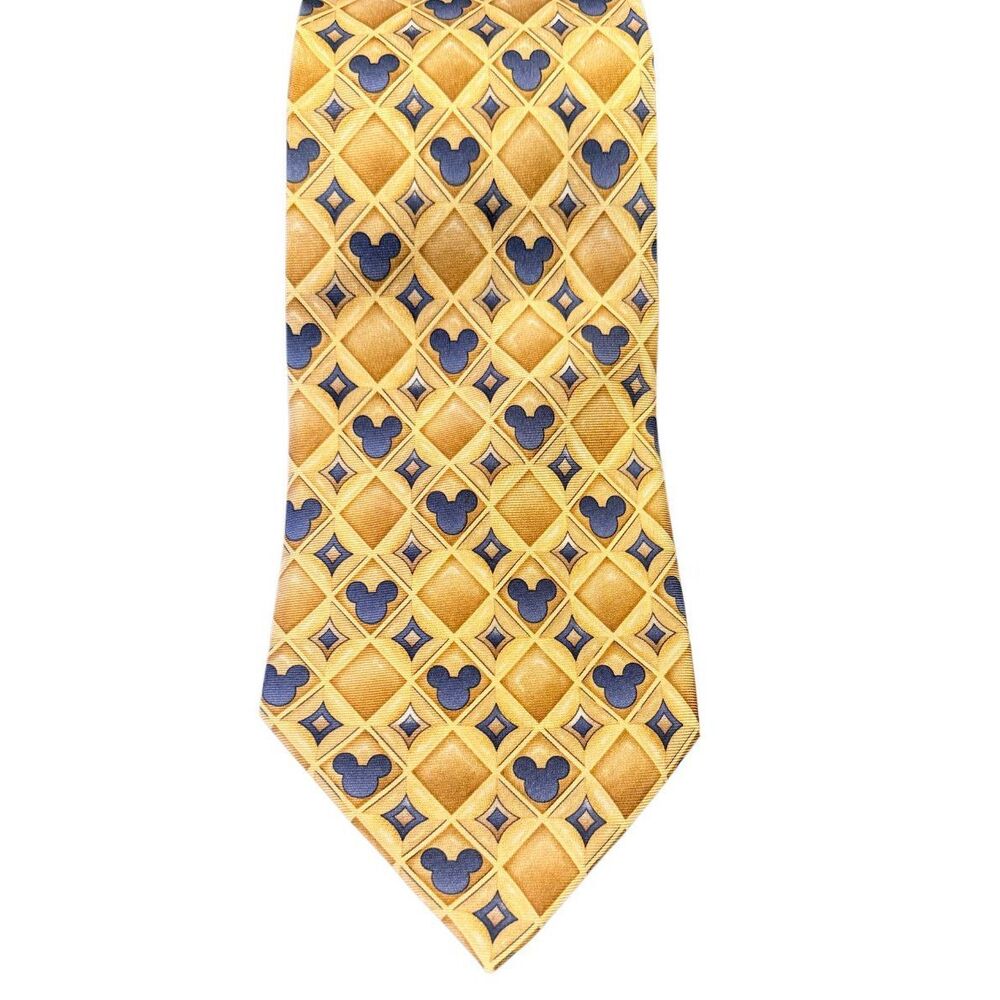 Disneyland  Mickey Mouse Vintage Men's Neck Tie 100% Silk Gold Navy